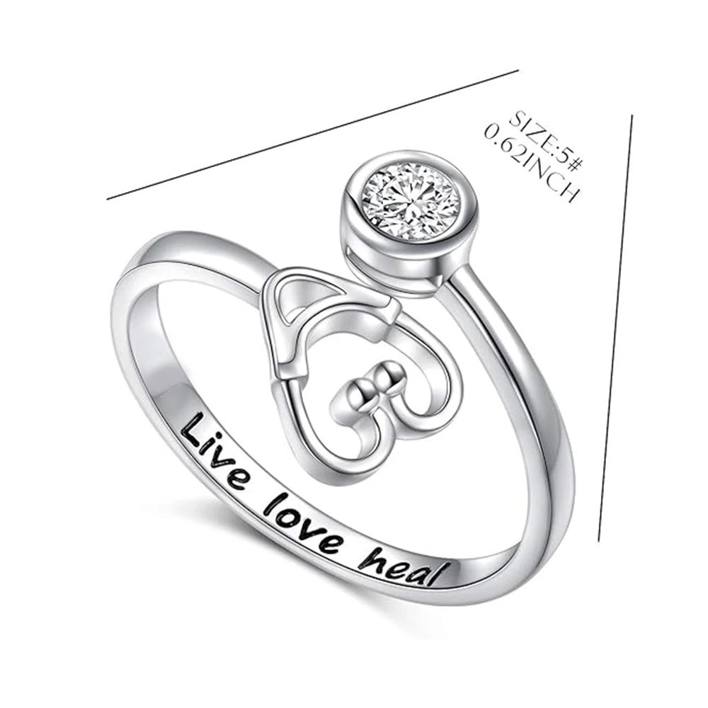 Live Love Heal Stethoscope Open Ring Finger Ring Women's Nurse Doctor Medical Student Graduation Gift