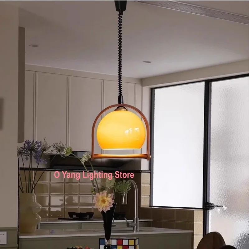 Wabi-sabi Style Sunrise Restaurant Pendant Modern Simple Creative Solid Wood Designer Scalable Glass Table Light Including Bulbs
