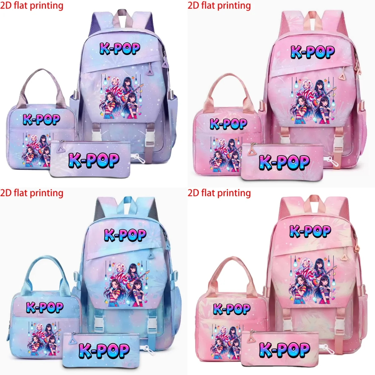 3pcs-k-pop-cartoon-casual-backpack-set-for-teens-large-capacity-multi-color-with-clutch-tote-ideal-daily-travel-gift