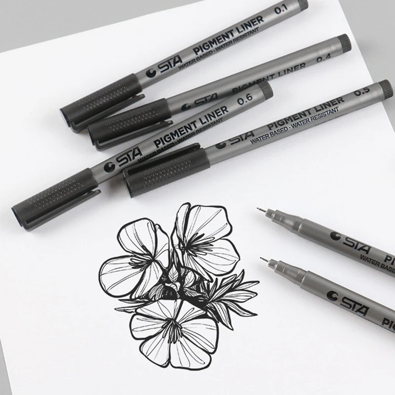 STA 1Pcs 0.05 0.1 0.2 0.3 0.4 0.5 0.6 0.8 Different Tip Pigment Liner Pigma Micron Black Ink Marker Pen Fineliner Sketching Pens