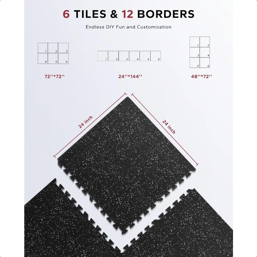 0.56인치 두께 12개 48평방피트 운동기구 매트 고밀도 고무 상단 EVA 폼 인터로킹 매트 24x24인치 타일 헤비듀티