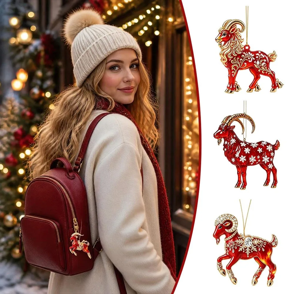 2D Flat Goat Hanging Ornament Shining Artificial Rhinestone Animal Hanging Decoration Simulation Embossed Pattern