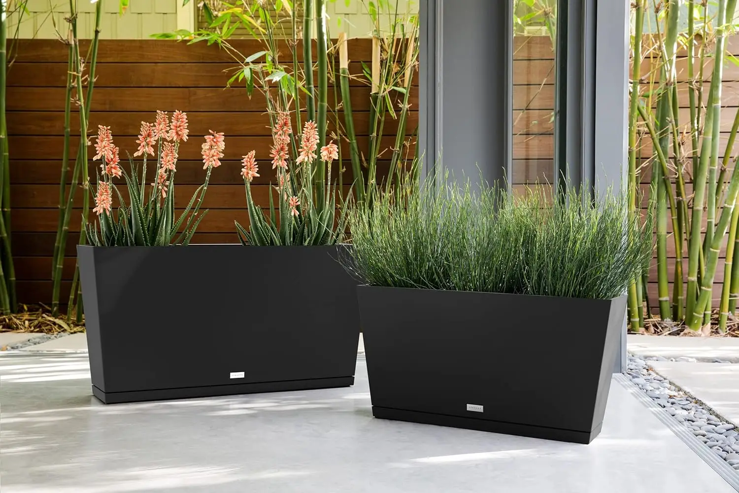 Midori Long Trough Planter (Black, 39 inch - 2 Pack with 2 Saucer Trays)