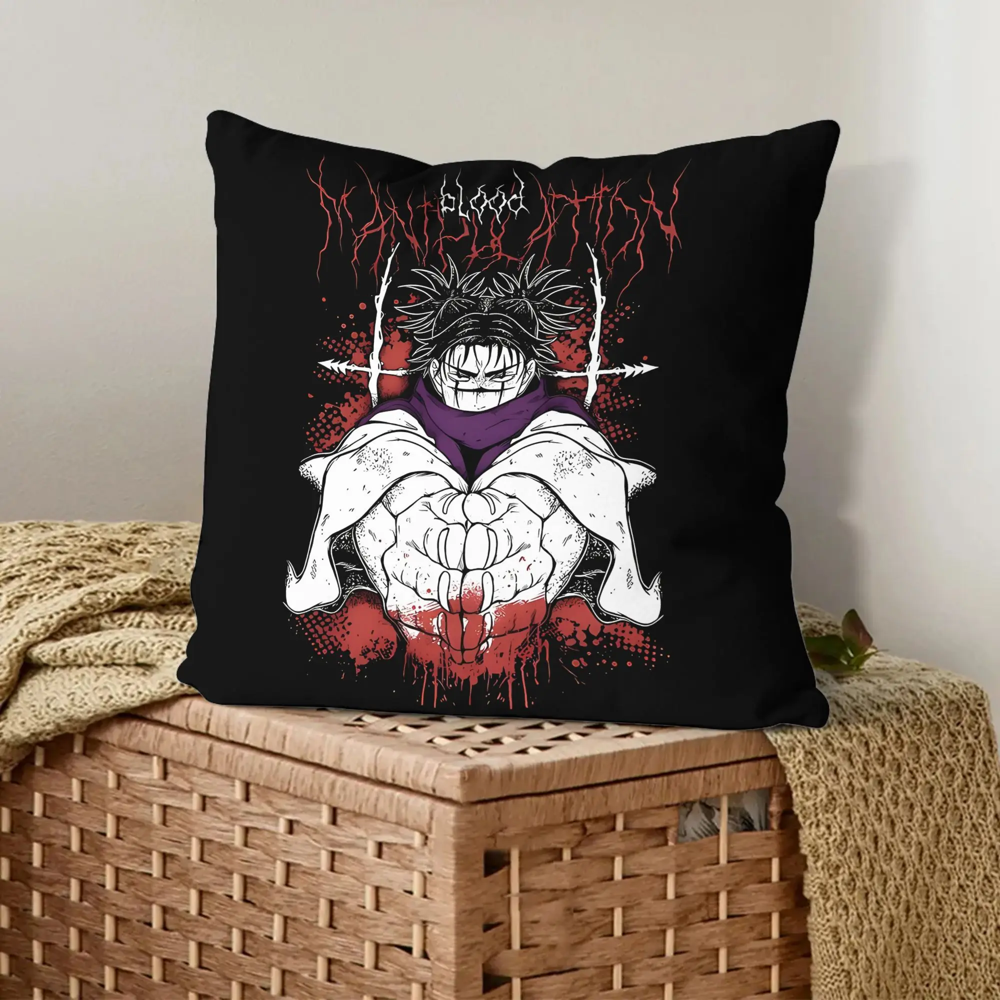 1pc Jujutsu Kaisen Fan Art Decorative Cushion Cover, 2D Print Polyester Pillow Case for Sofa Bed Car Office Home Decoration