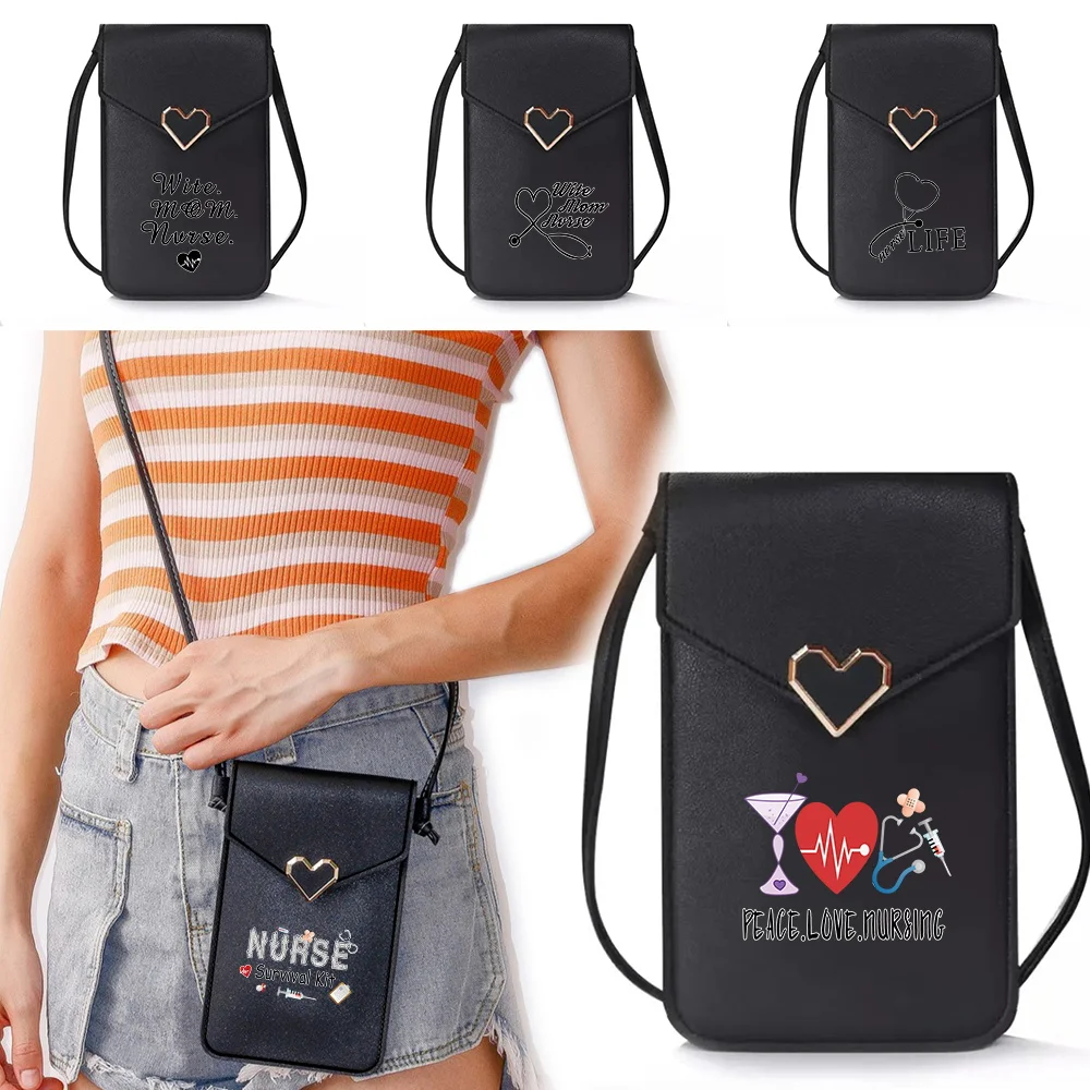 

Wallet Women Multifunctional Mobile Touch Screen Phone Bag Ladies Purse Card Holder Shoulder Bags Nurse Print Protective Pouch