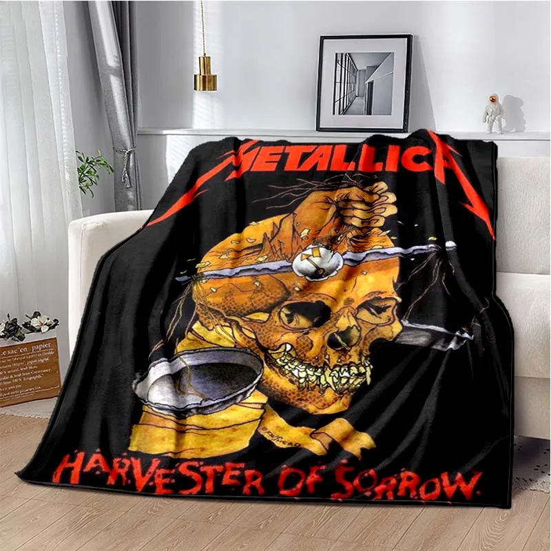 3D Vintage M-Metallica Metal Fleece Blanket 3D Skull Poster Portrait Print Sofa Bedroom Teen Rock Fan Birthday Collectible Gift