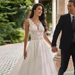 RODDRSYA-vestidos De novia De satén, ropa sin mangas, cuello en V, ilusión De encaje en la espalda, 2024 Satén Vestidos de novia 2024 Una línea Sin Mangas Tanque V Cuello De Encaje Vestido De Novia Vestido De Noiva C