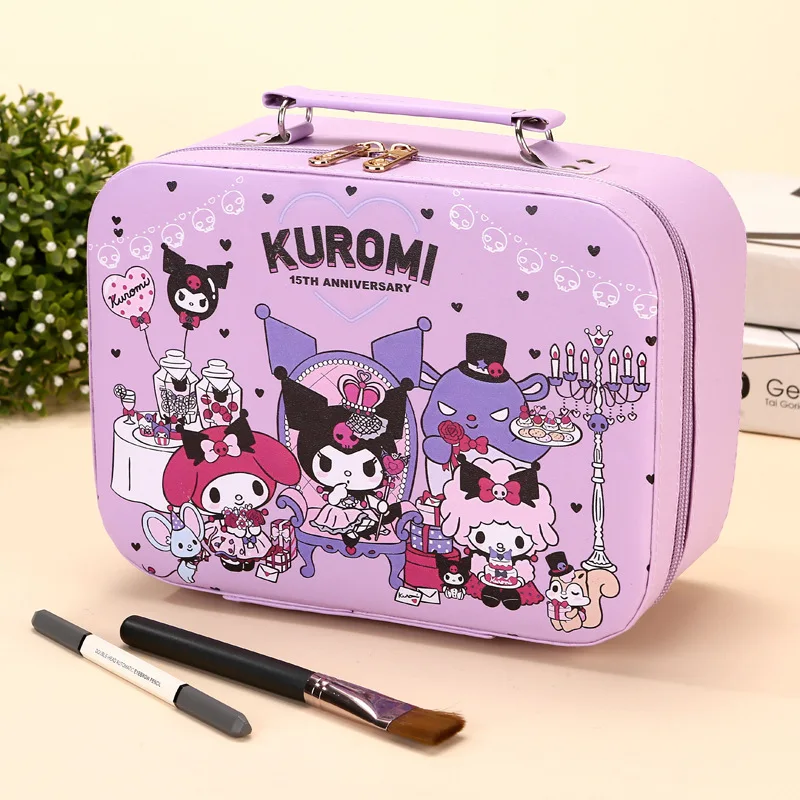 Sanrio Kuromi Cosmetic Bag Travel Storage Bags Leather Waterproof Toiletry Bag Portable Large Capacity Makeup Bag With Mirror