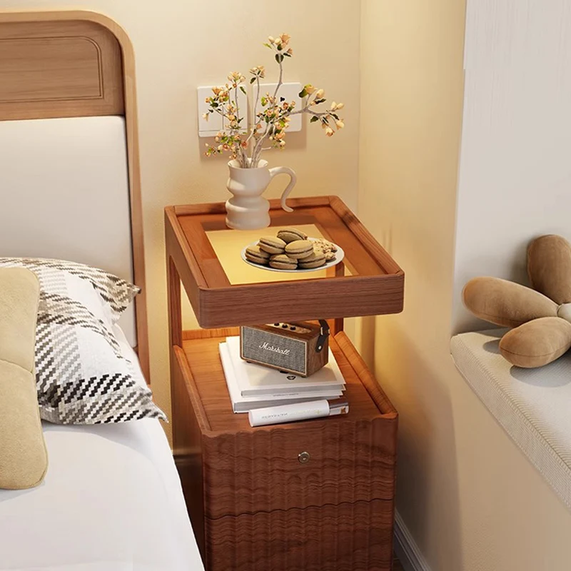 Comodino in legno di metà secolo Nordic salvaspazio stretto organizer comodino ad angolo patio giapponese Criado Mudo mobili per la casa