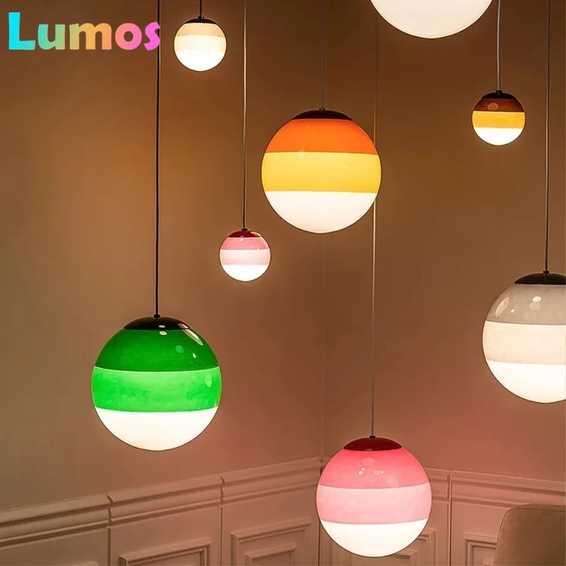 Nordic gradiente colorido pingente de luz bola vidro led pendurado lâmpada jantar quarto restaurante moderno criativo balão suspensão