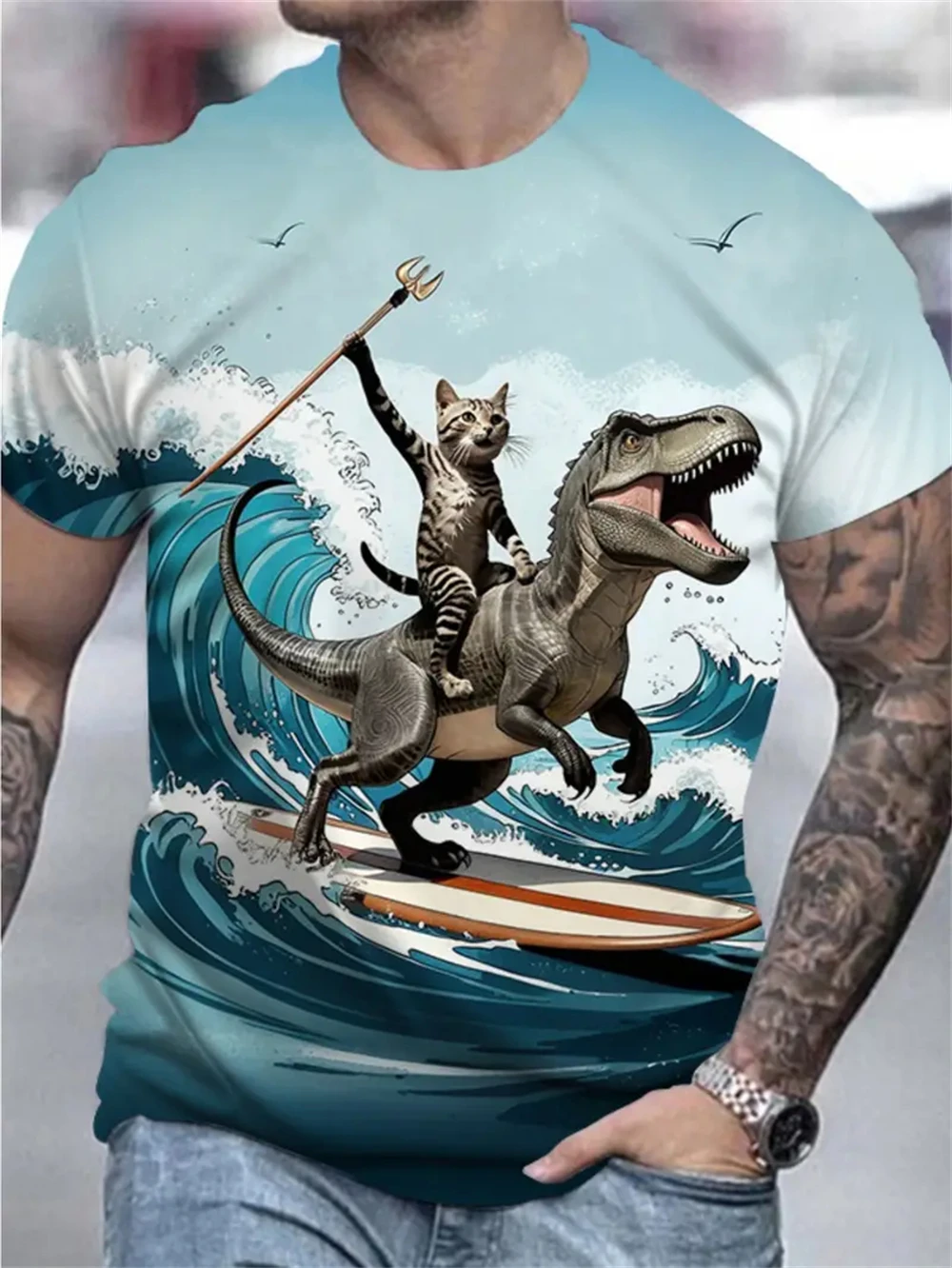 

Мужская повседневная футболка с 3D милым принтом кота, пуловер с круглым вырезом и короткими рукавами, уличная спортивная рубашка, уличные топы, футболка, одежда больших размеров