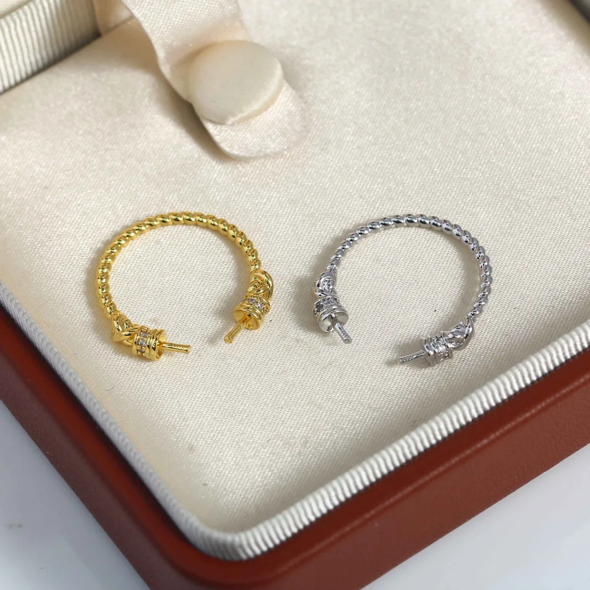 Brass 14K Gold Plated Twisted‑Knot Double‑End Ring Blank Setting Exquisite Retro Women DIY Pearl Ring Jewelry Accessories
