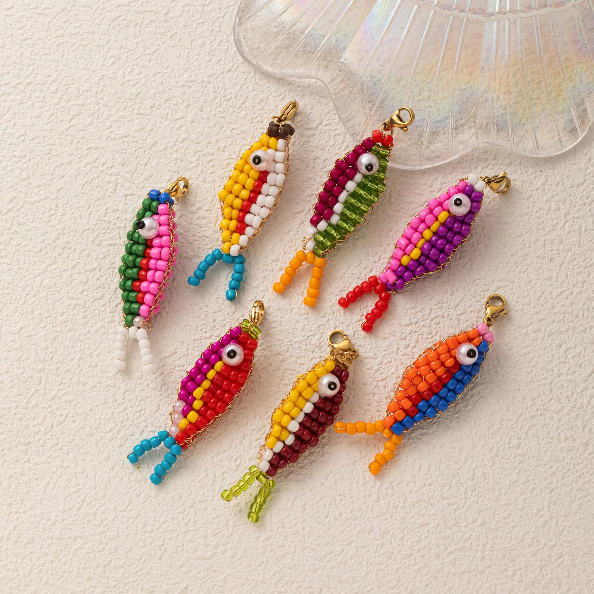 

Wholesale 5pcs/lot Colorful bead fish pendant multi PC set keychain DIY dopamine accessories gold-plated