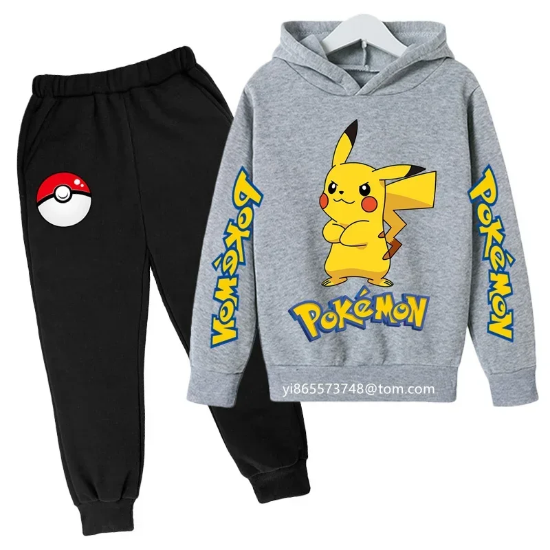 Miniso Pokemon Pikachu Girls Suit Kids Long Sleeve Cartoon Hoodies+Long Pants 2Pcs Set Child Sports Clothing Casual Girls Suit