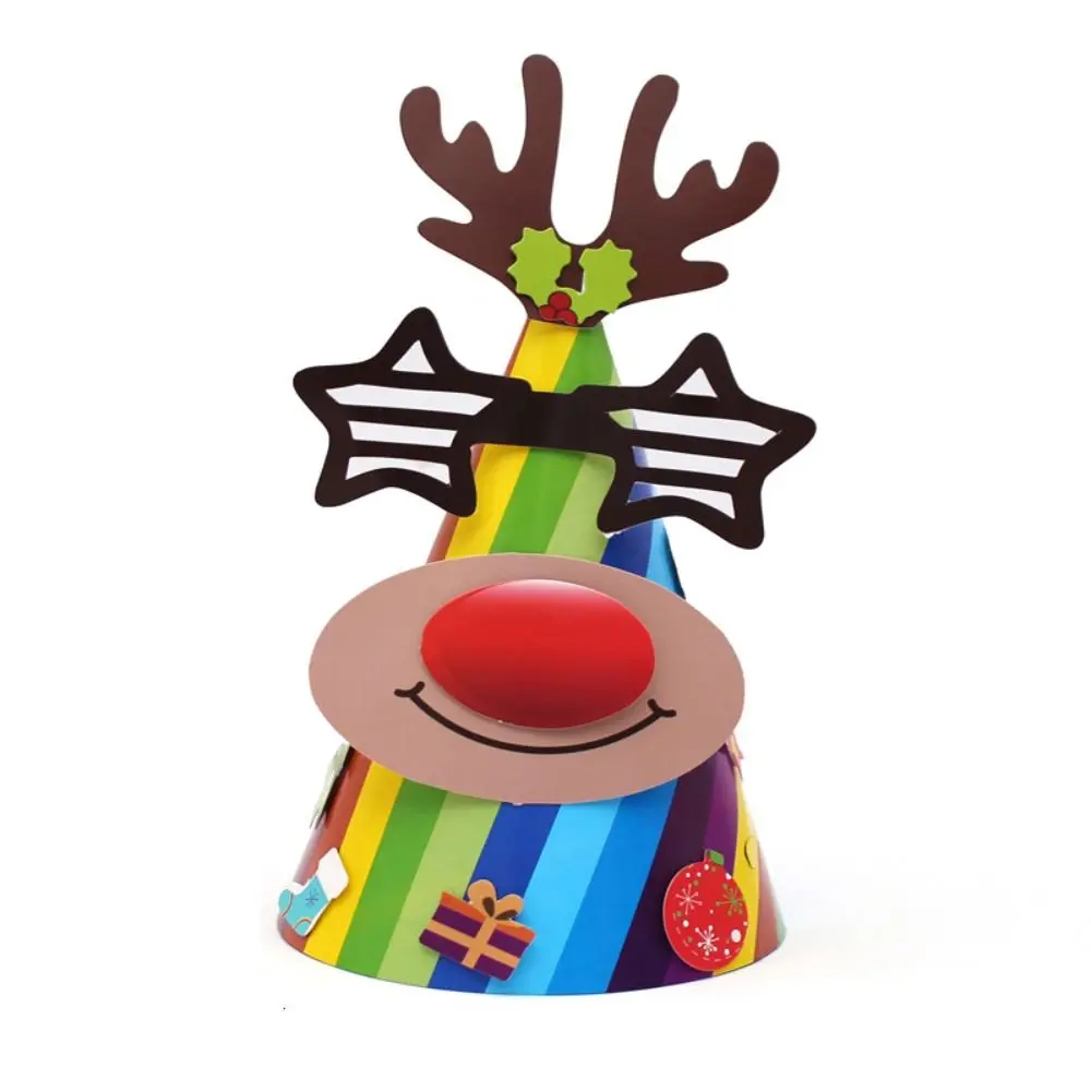 Cartoon Paper Handmade Santa Hat Kriss Kringle Santa Claus DIY Christmas Hat Elk Snowman Xmas Arts Hats /Children