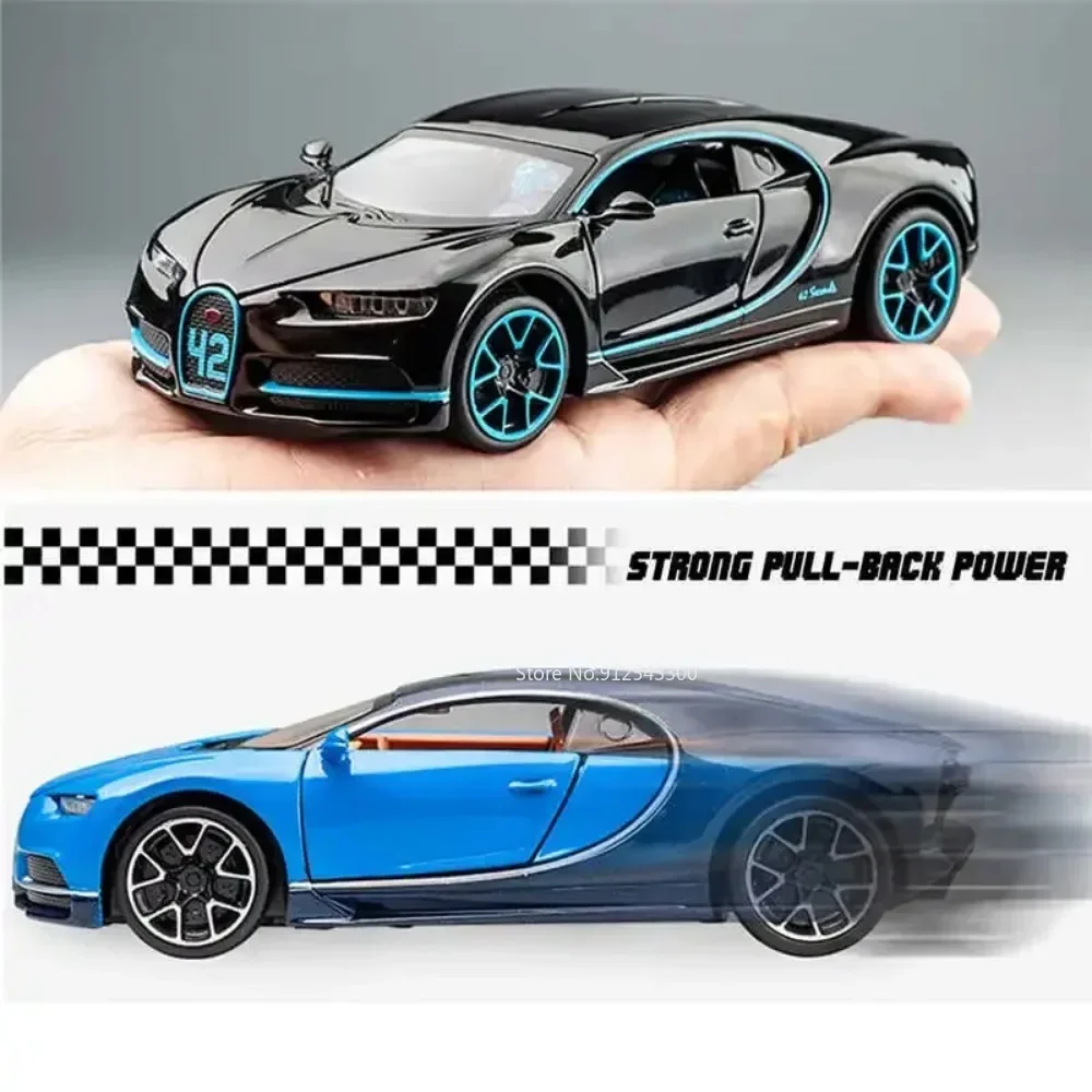 Maßstab 1:32 Bugatti Chiron Legierung Spielzeugauto Modell Druckguss Metall Sound Licht Zurückziehen Simulation Fahrzeugmodelle Hobby Ornamente Geschenk