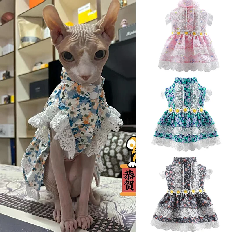 Summer Pet Clothes Cat Lace Dresses for Cats Gotas Flower Sphynx Dog Princess Dress Skirt Kitten mascotas Clothing vetement chat