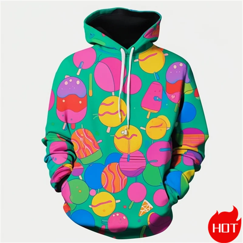 Autumn Fashion 3D Print Sweet Ice Cream Hoodies For Men Fashion New In Hoodies & Sweatshirts Mens Clothing Pullover Hooded Hoody