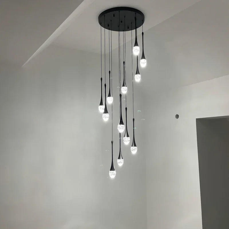 Modern Luxury Crystal Led Chandeliers Duplex Restaurant Villa Rotating Staircase Long Hanging Lamps Home Decor Lighting Fixtures