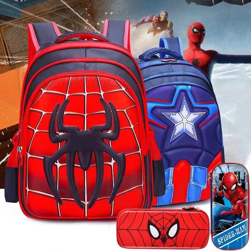 Spiderman Backpacks Marvel Pencil Case Super Heroes 3d Load-Reducing Student Backpack  Travel Bag Novel Children Toys