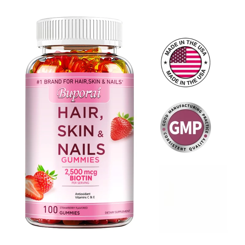 Hair, Skin and Nails Gummies - Brightens, Increase Skin Elasticity,Hair Growth,Improves Gut Function,Boost Immunity and Vitality