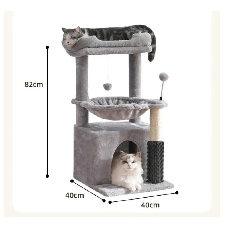 Multi Functional Three-layer Three Nest Cat Climbing Frame, Thickened Sisal Column 40cm, Widened Hammock, Detachable Cleaning