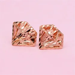 585 purple gold plated 14K rose gold new diamond shape ear studs exquisite earrings for women light luxury wedding party jewelry