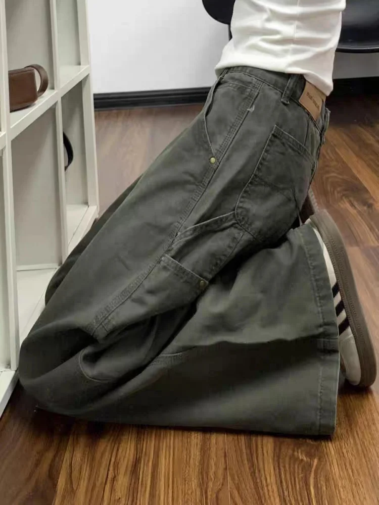 

plus Size American Sle Military een Denim Pants Women's Autumn Winter Loose High Waist Slim Straight Wide Leg Workwear