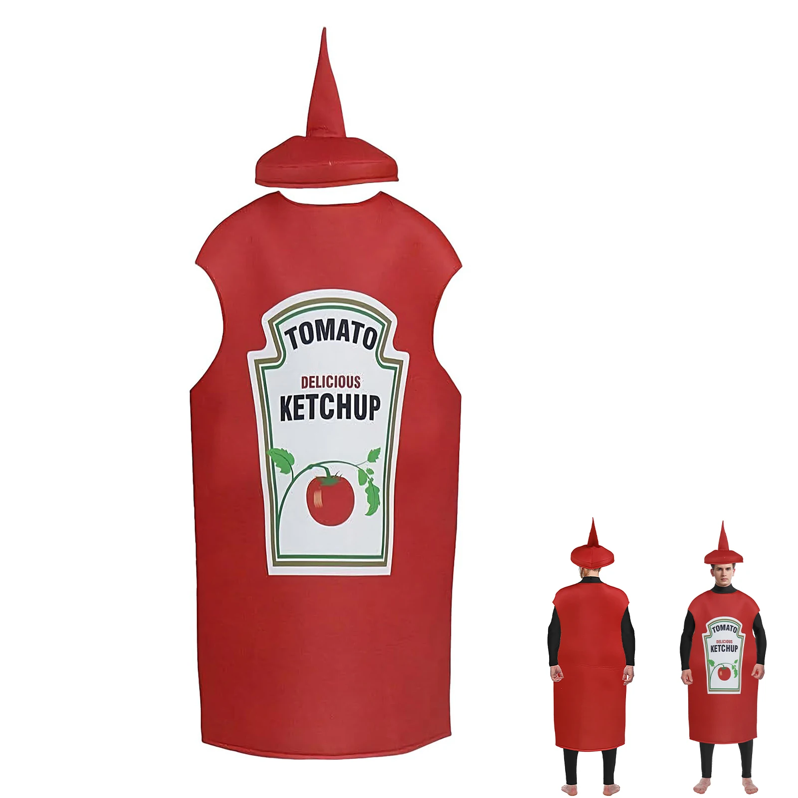 

Cosplay Costume Anime Ketchup Costume Unisex Theme Cosplay Outfit Funny Tomato Halloween Clothing Novelty Dress Up Hidden Steel
