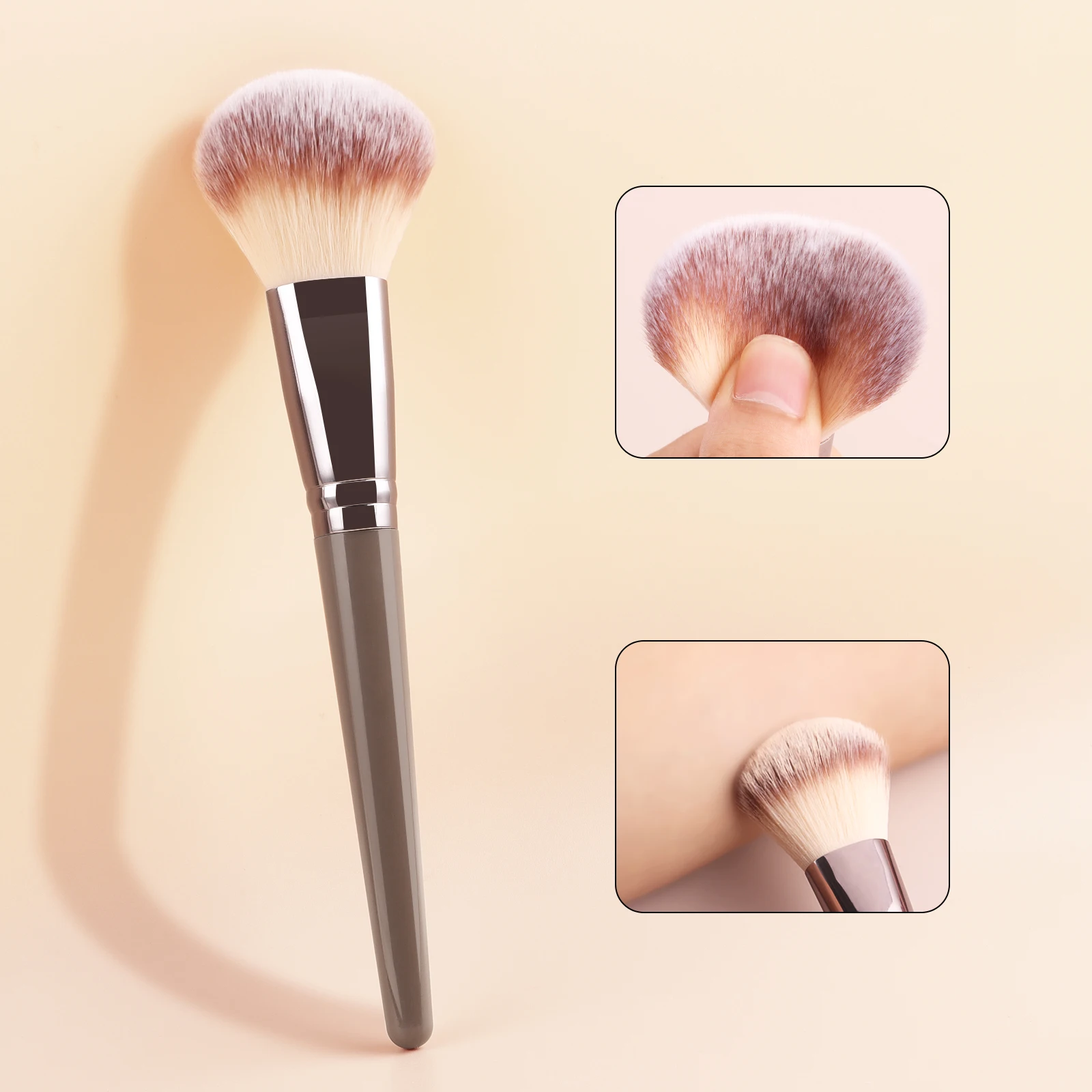 Multifunktionaler Kabuki-Pinsel, einzelnes Puder, Kontur, Rouge, Foundation, Make-up-Pinsel, flauschiger und weicher Schönheitswerkzeug mit rundem Kopf