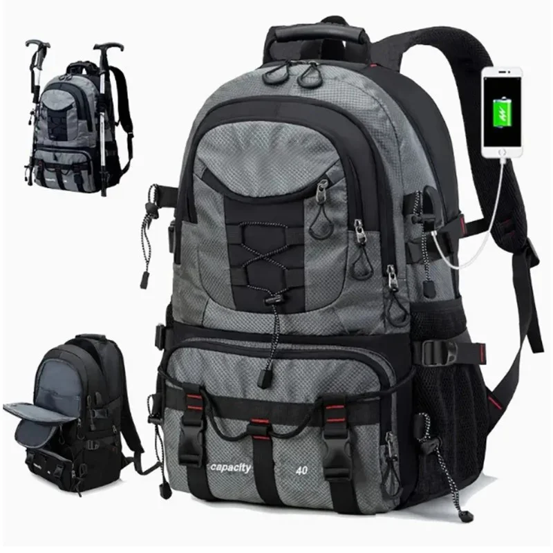 Large Capacity Backpack Professional Outdoor Hiking and Mountaineering Bag Lightweight and Waterproof Travel Bag, USB Interface