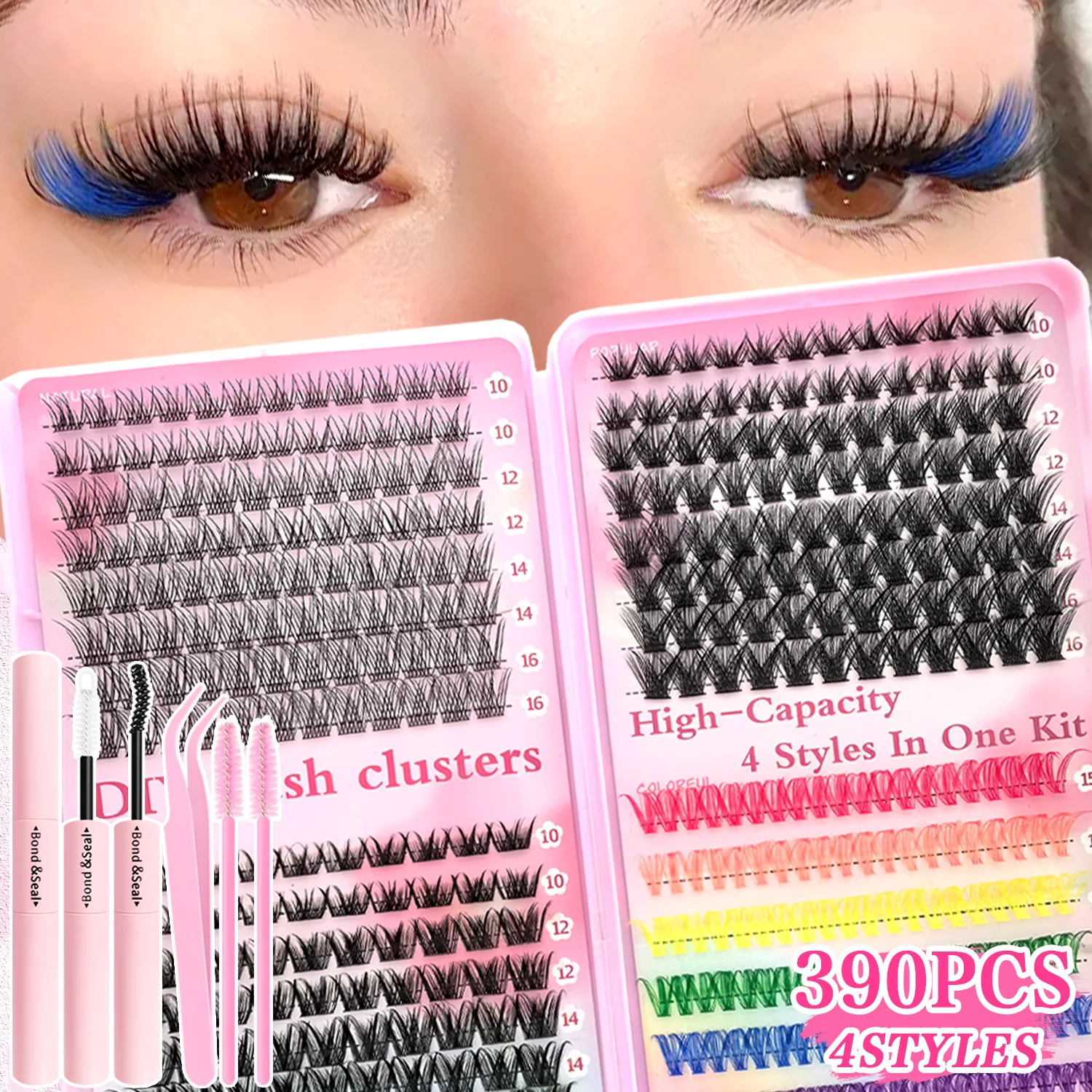 [Persönliche Wimpern] 240/390/600 Clusterfarbe Mixed Wimpernverlängerungsset Make-up Anfänger Falsche Wimpern – Detail 4