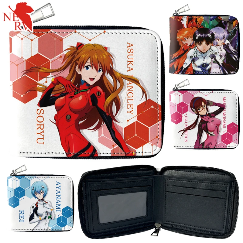 Anime EVA Asuka Langley Soryu Wallets for Man Women Cartoon Neon Genesis Evangelion PU Folding Wallet Boys Coin Purse Gifts