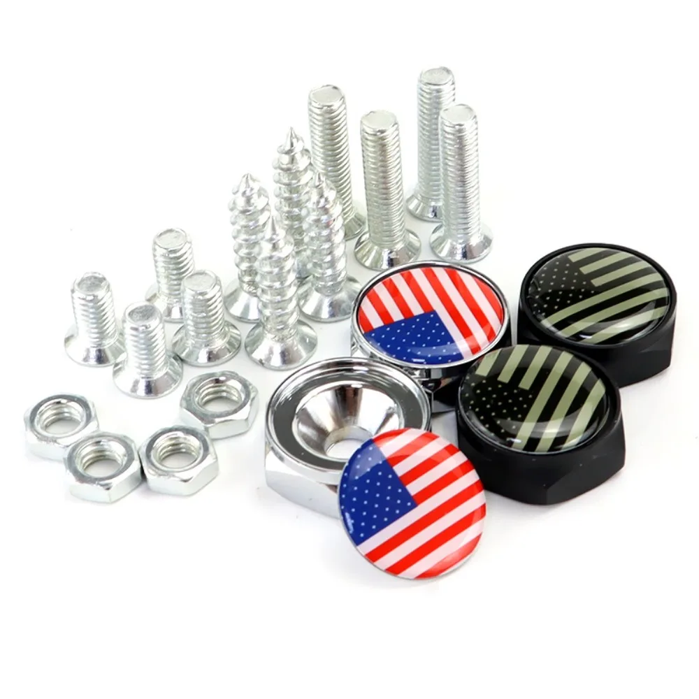 

4 PCS American Flag License Plate Bolts Decorative Kit Stainless Steel License Plate Frame Fasteners for Car Truck Motorcycle