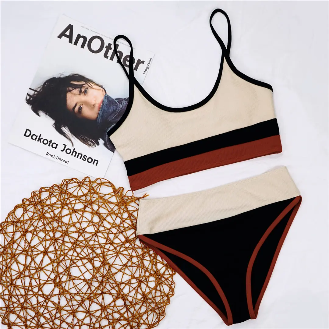 Neuer gerippter, zweiteiliger Damen-Bikini mit hoher Taille, Badeanzug, zweiteiliges Bikini-Set, Badebekleidung, Damen-Badeanzug V2238 – Detail 37