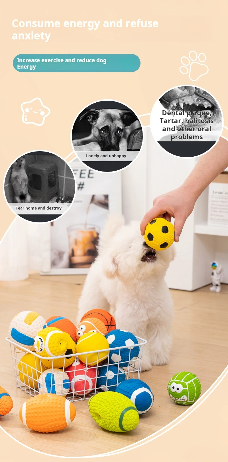 Quietschende Gummispielzeuge für Hunde, Latex-Kauspielzeug für Welpen, Geräuschspielzeug, Bissfester Tierball, Haustierbedarf für kleine, mittelgroße und große Hunde – Detail 3