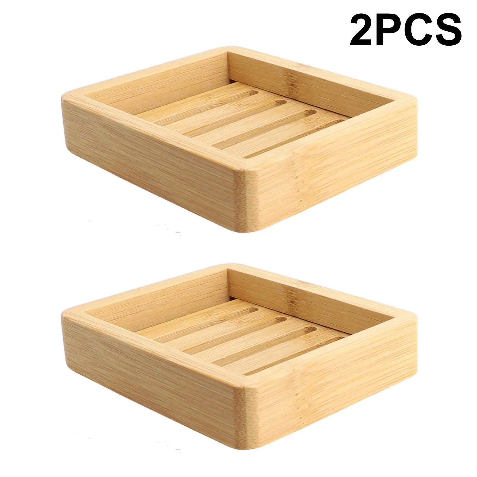 2pcs Natural Wooden Bamboo Soap Dish Tray Holder Storage Soap Rack Plate Drain Box Portable Bathroom Soap Dish Storage Box