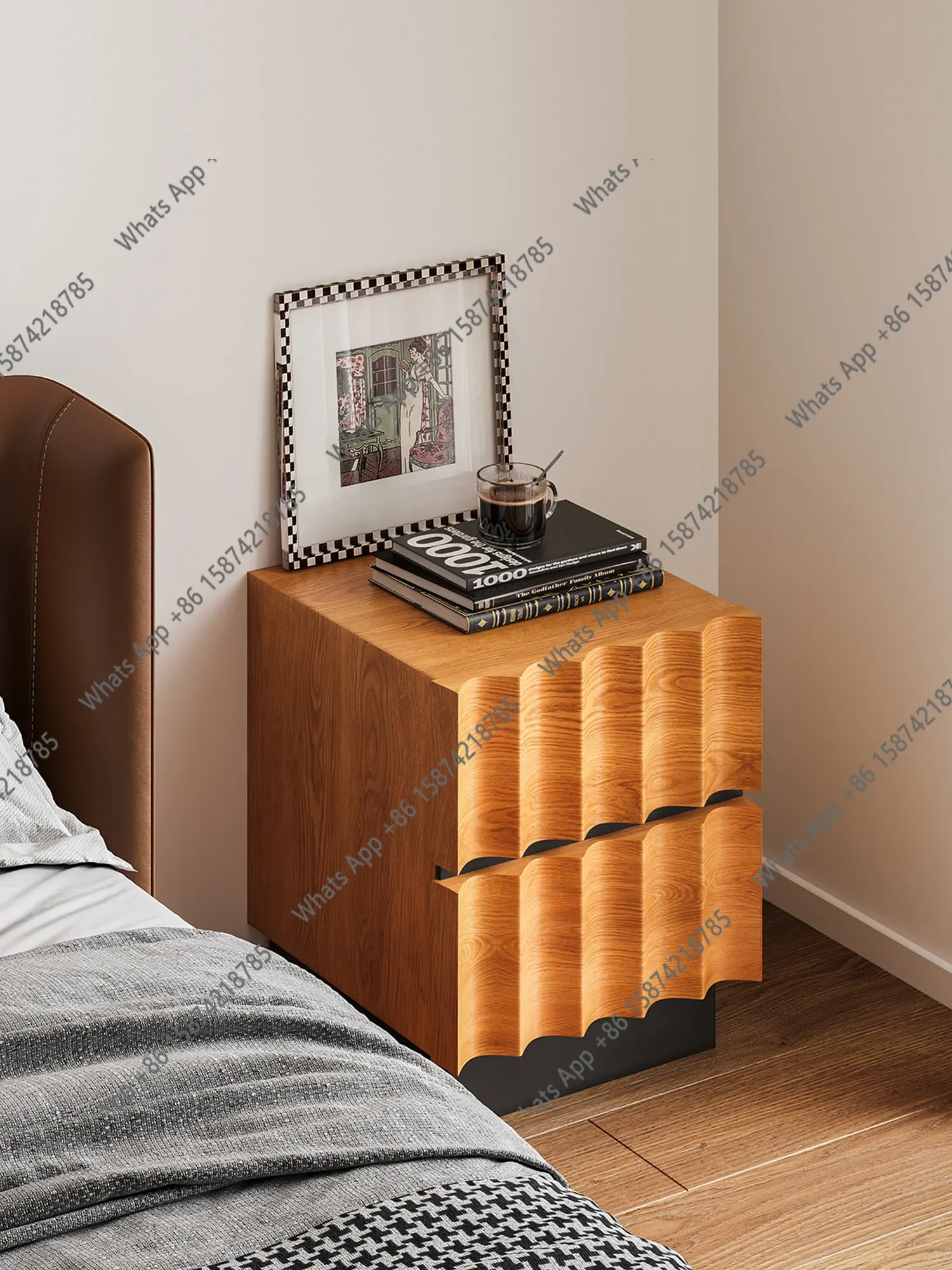 Xx Solid Wood Simple Water Ripple Bedside Table Living Room Bedroom Household Bedside Table Removable Storage Small Cabinet