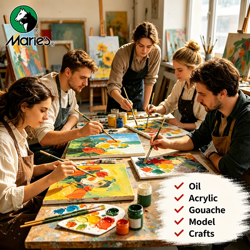 3pcs Marie's Artist Acrylic Paint Brushes Set, Professional Quality Bristles for Oil, Acrylic & Gouache Painting, Back-to-school