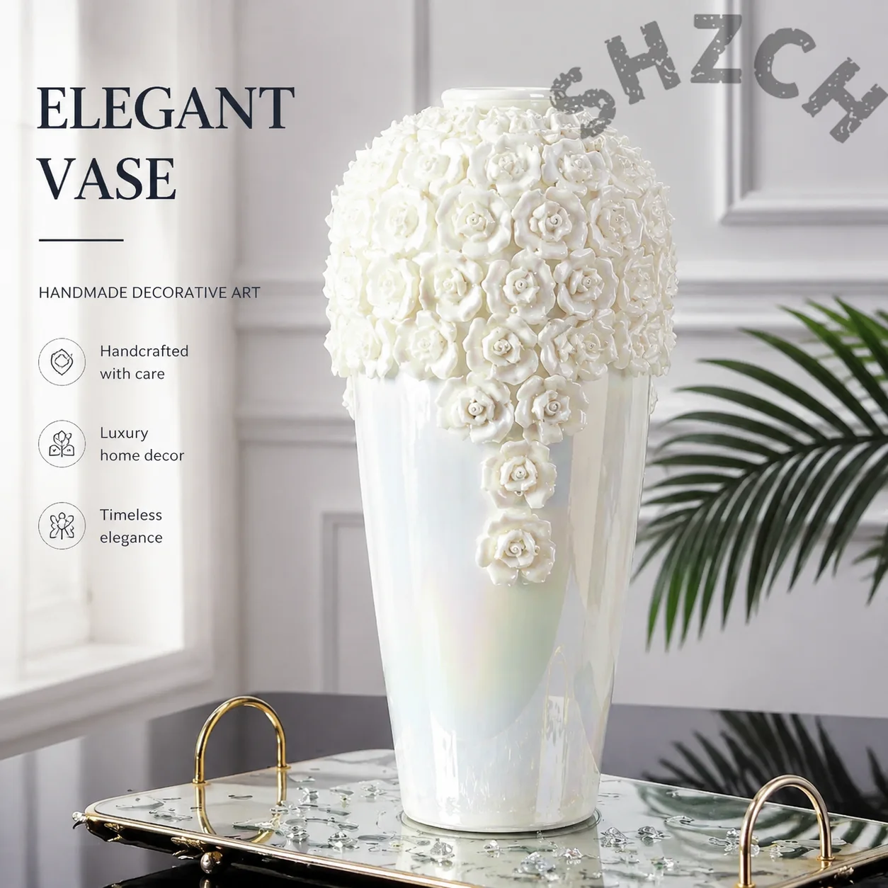 Large Ceramic Flower Vase – Modern Nordic-Inspired Home Decor for Living Room or Bedroom