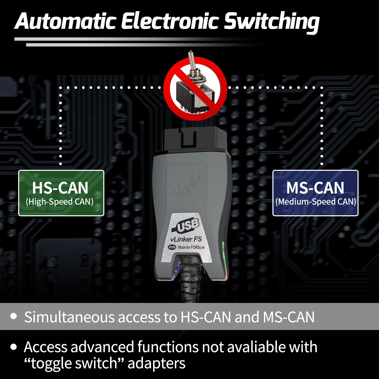 الأصلي Vgate VLinker FS ELM327 لفورد/مازدا بشكل مثالي FORScan Obdii HS/MS-CAN السيارات FTDI سائق PK ELM327 ObDLink EX