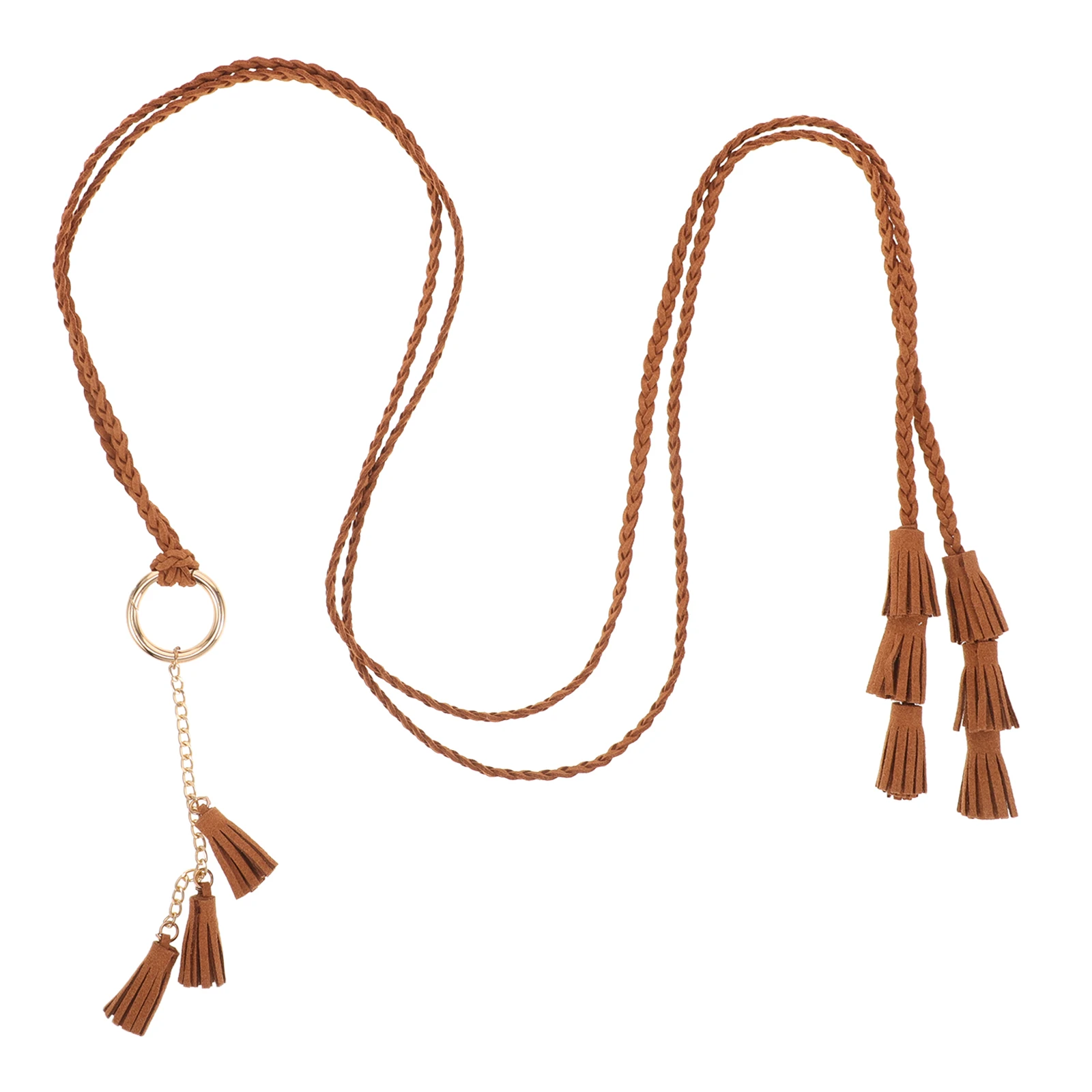 

Braided Tassel Woven Belt Women Brown Ethnic Style Decorative Rope Chain Fashion Belts for Dress Pants boho country outfit