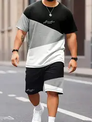 T-Shirt à Manches Courtes et Col Rond pour Homme, Décontracté, avec Lettres Imprimées, Ensemble Short à la Taille, Grande Taille, Été