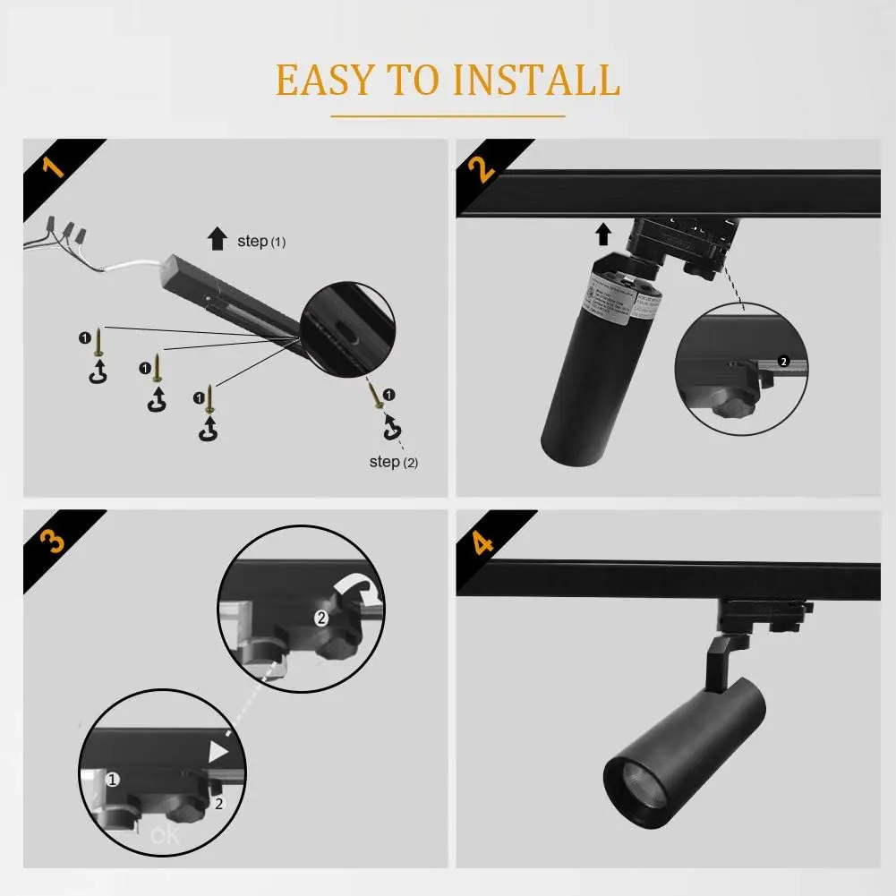 5-LED 1500 Lumens 3000K Track Lighting Kit, Adjustable Track Head Easy Installation, LED Bulbs Included, Black