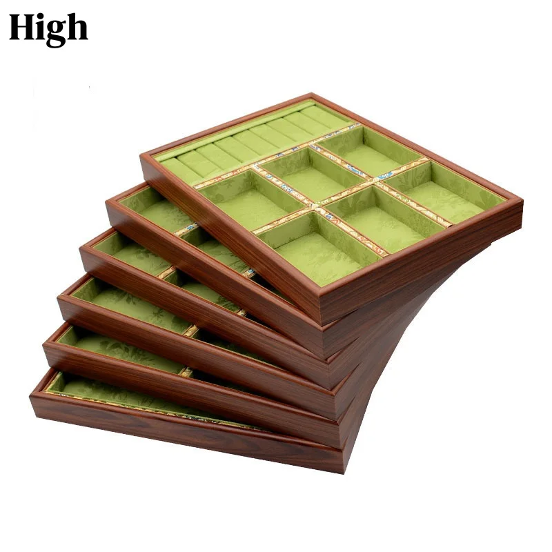 

Luxury Chinese Style Wood Grain Jewelry Display Tray, High-End Ring Necklace Bracelet Watch Display Case, Countertop Organizer B