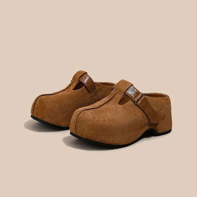 

Women Mules Shoes Flats Platform Slippers Winter Designer Brand Slingback High Heels Slides Suede Round-toed Zapatillas De Mujer