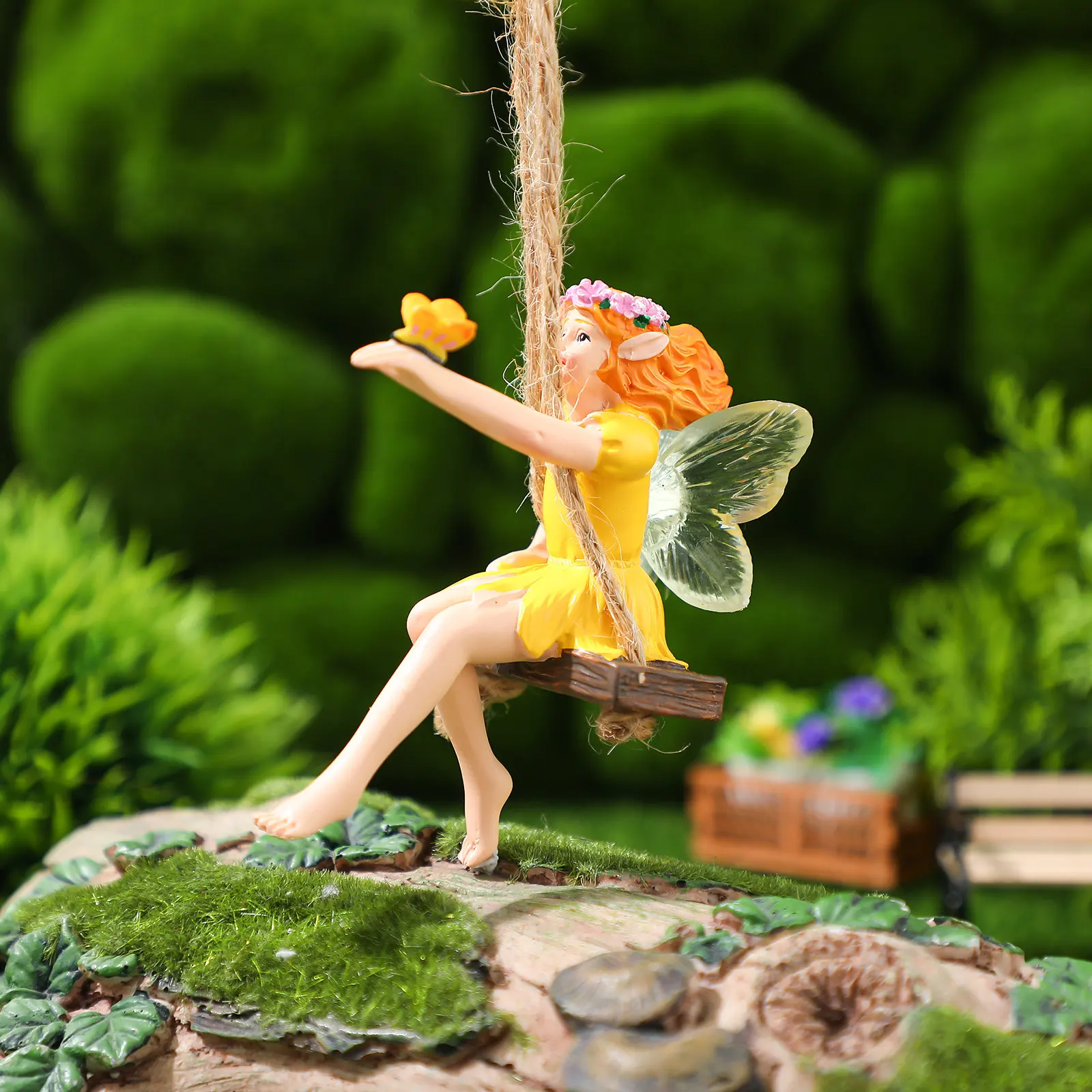 Tree Hanging Outdoor Flower Fairy Swing Statue Resin Garden Decoration Patio Yard Ornament Resin Statue for Garden
