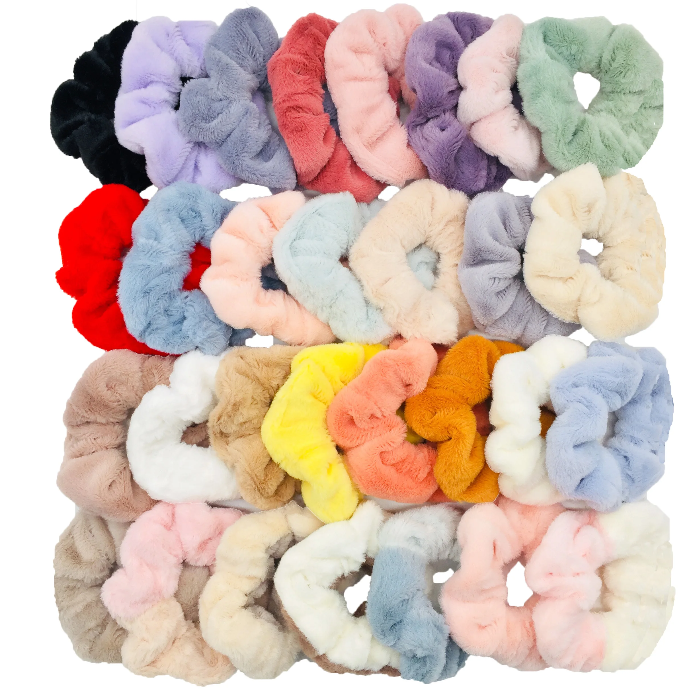 6/1pc Hair Scrunchies Furry Elastic Band Women Girl Ponytail Holder Rubber Ties Accessories Plush Fake Fur Soft Chiffon Headband