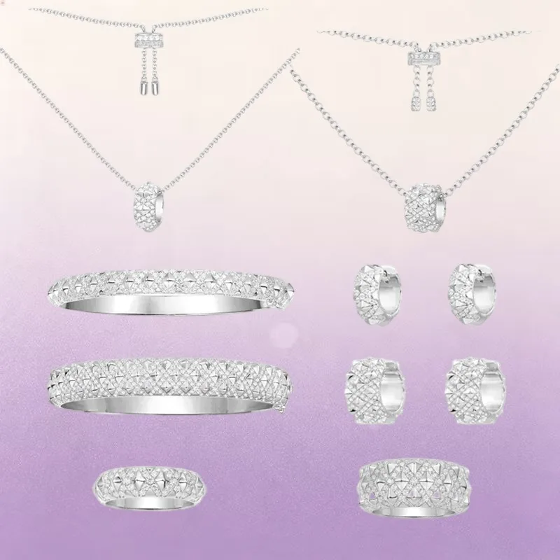 ZPPFF S925 Sterling Silver X-Shaped Spikes Crossed Network Ring Earrings Bracelet Necklace Women Premium Platinum Luxury Jewelry