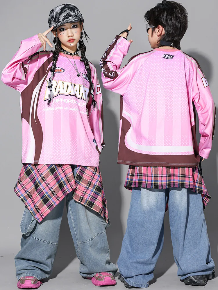 Kinder-Streetdance-Auftrittsoutfit Jungen Hip-Hop Denim-Kleidungsset Atmungsaktive Polyesterfaser Rundhals-Print-Design – Detail 5